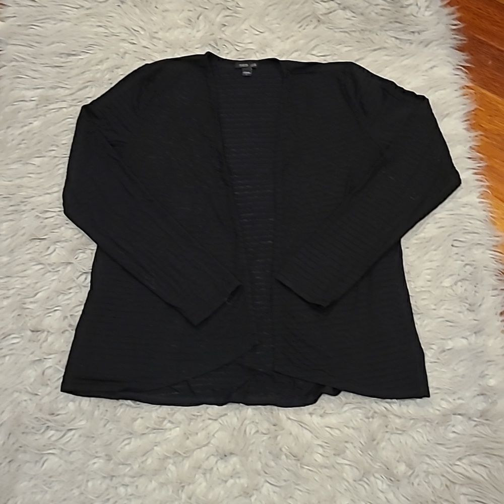 J Jill wearever collection black stripped rayon stretch open cardigan size small